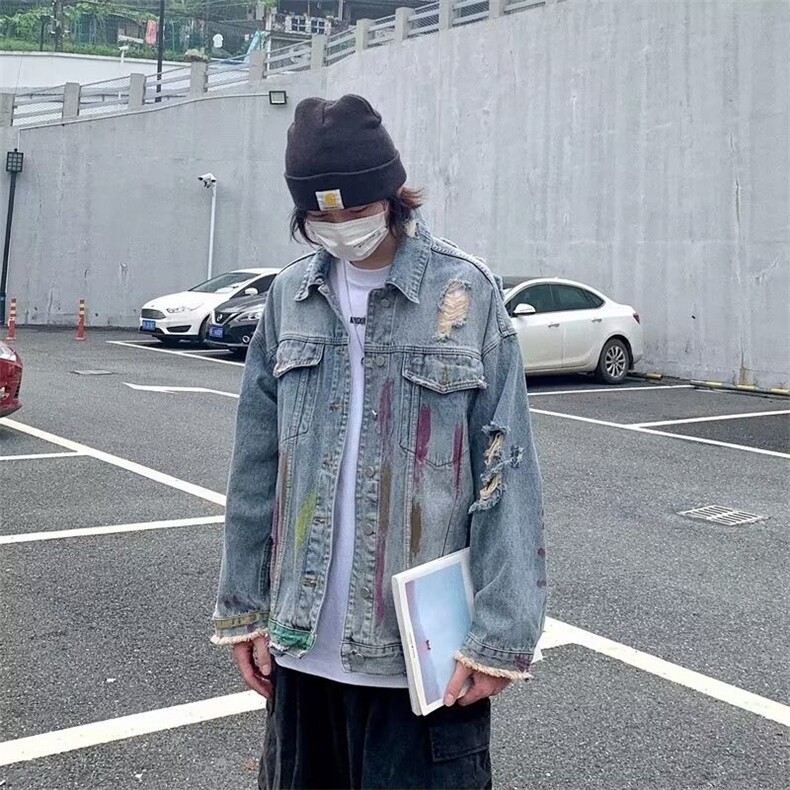 JK8864-P59美式复古水洗小众扎染破洞牛仔外套,男装工装外套,电商B323A