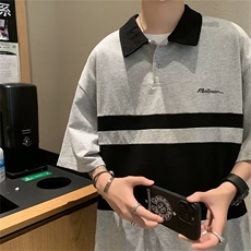 短袖t恤男夏季美式复古宽松潮流撞色翻领半袖polo衫WB069-P32，男装Polo衫，星座412-2