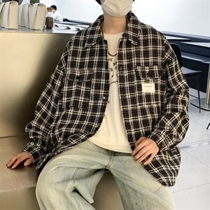 小香风外套男春秋高街ins格子刺绣编织夹克W245P70图片