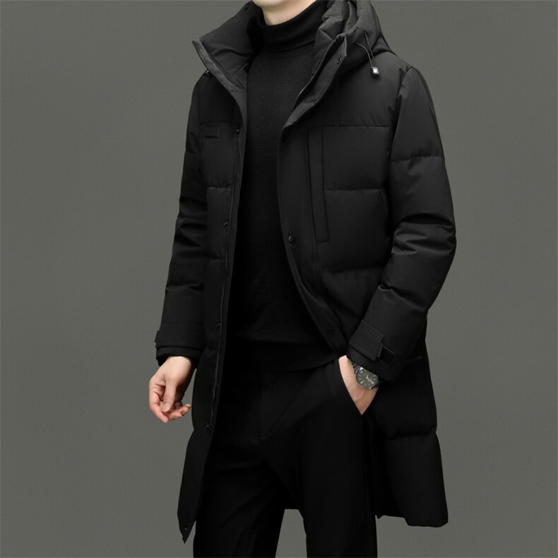 新款高端90白鸭绒时尚男士中长款羽绒服连帽加厚保暖外套男,男装羽绒服,钱塘6003（原4033）