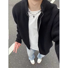 重磅秋冬北极绒双拉链毛衣开衫美式复古休闲慵懒风宽松针织衫外套，男装针织衫/毛衣，电商A486