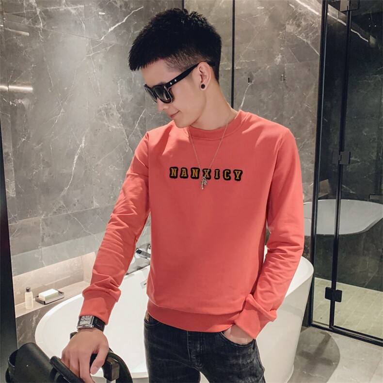 红色2023秋装社会小伙修身印花圆领卫衣男潮W042-P48控价68,男装卫衣,电商A108