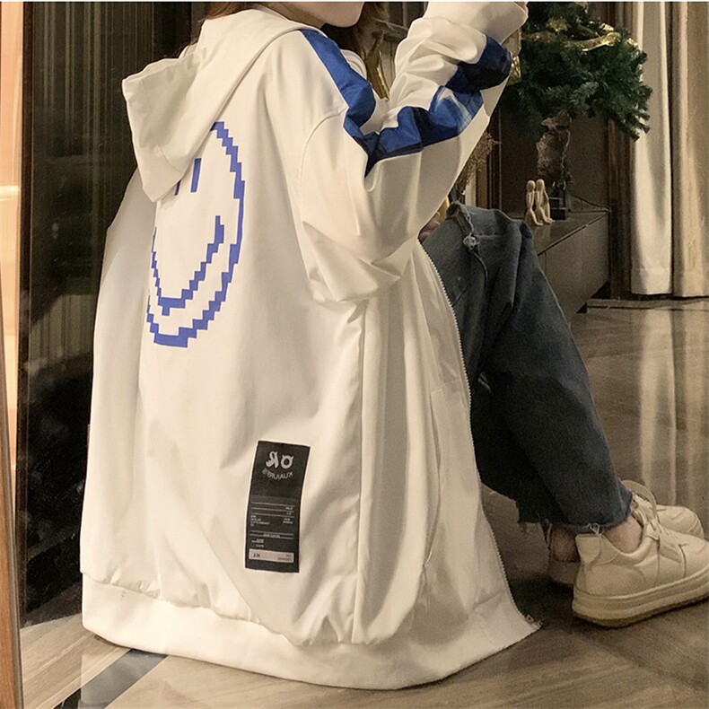 新款笑脸潮牌学生拼接运动夹克秋季情侣户外休闲宽松外套C380-85,男装夹克,星座911-2(原星座613-2）