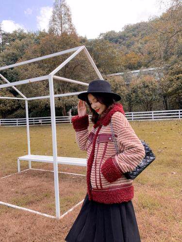 【现货】冬装新款，粗花呢泰迪毛绒拼接羽绒服，女装羽绒服，CL.chuling