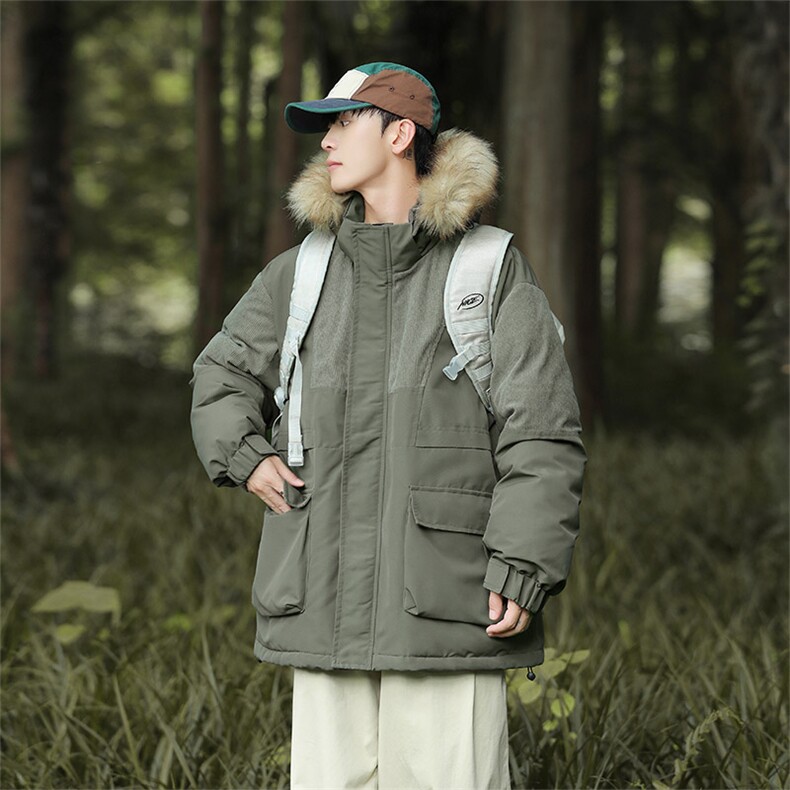 户外2026新品冬季宽松撞色棉服派克服毛领冬装加厚外套D009-P145,男装棉衣,星座717