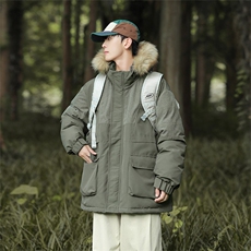 户外2026新品冬季宽松撞色棉服派克服毛领冬装加厚外套D009-P145，男装棉衣，星座717