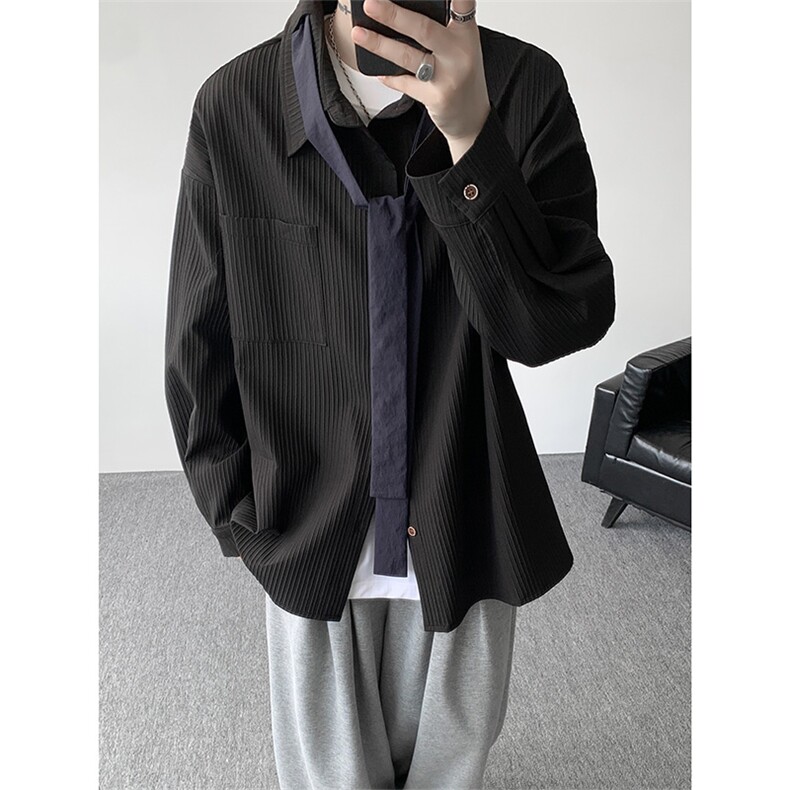 （送个性领带）CS1160-特P42 控88 肌理感长袖男小众设计大码衬衣图片
