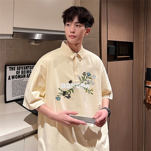 可设48小时支持抖音得物来样二开 网眼透气翻领t恤美式短袖POLO衫图片