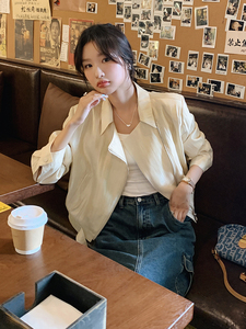 休闲短外套女2025春秋新款百搭气质显瘦韩版斜拉链夹克上衣米白色图片