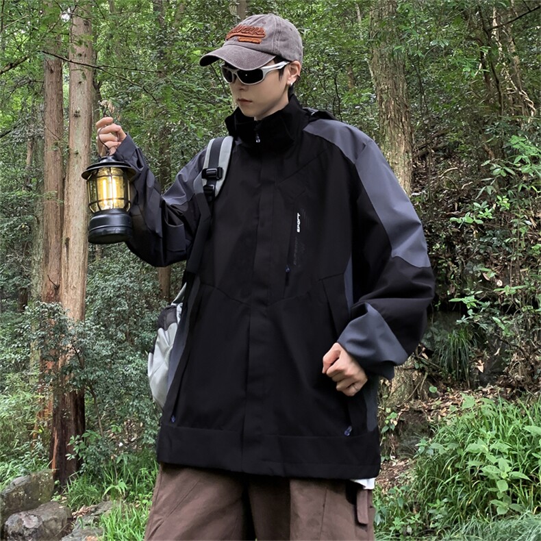 机能冲锋衣男女春秋潮流拼色登山服外套宽松连帽防风夹克CF76-P68,男装夹克,星座1008