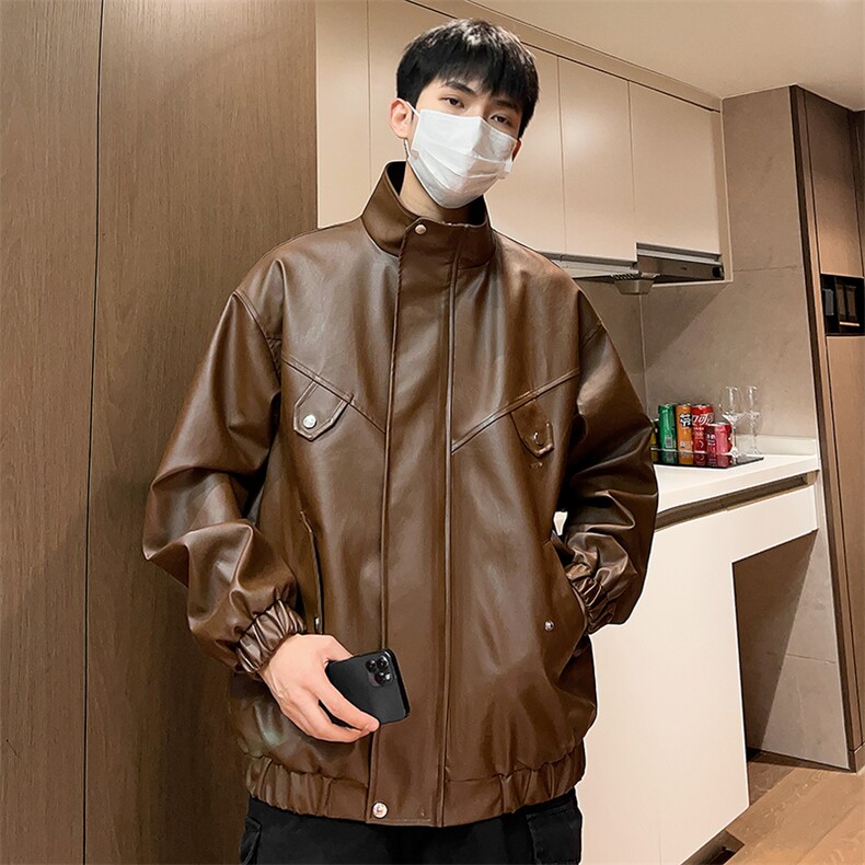 秋季立领皮夹克男新款潮流男士皮衣青年外套A266-PY008-P75控138,男装夹克,电商A266