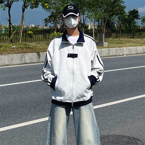 抖音得物品质秋冬美式高街重磅结构拼接织带翻领卫衣夹克外套W113图片