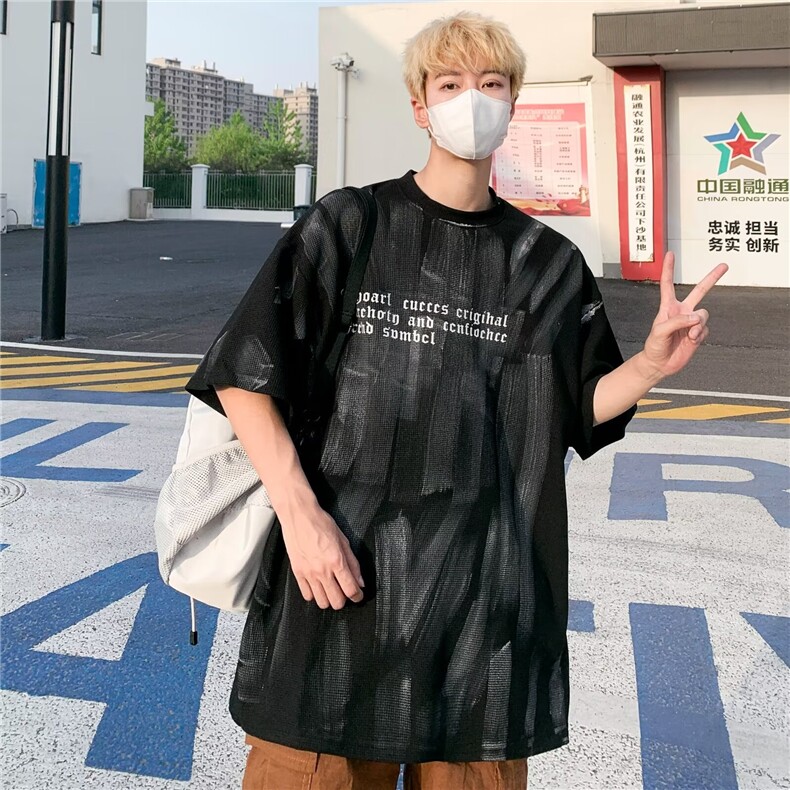 夏季复古美式渐染时尚短袖男生情侣短袖T恤宽松上衣港风,男装T恤,星座1013