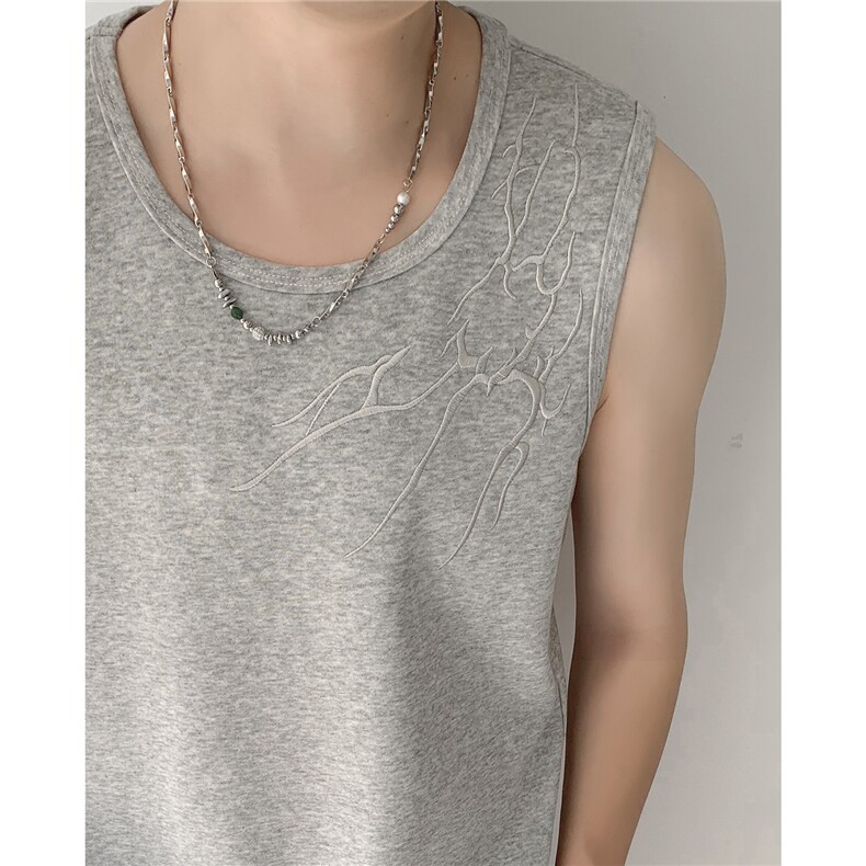 夏季2026男装新款美式无袖T恤绣花宽松坎肩背心夏装上衣S416-特25，男装背心/马甲，电商A233-1