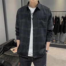加绒加厚潮流休闲衬衣男士格子衬衫外套潮DS606T，男装衬衫，电商A102