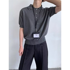 MDAG美式复古金属扣翻领短袖T恤polo衫男女夏季宽松休闲百搭上衣，男装T恤，四季星座505