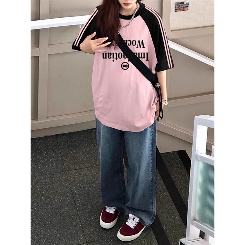 夏季美式高街重磅纯棉三条杠织带插肩撞色男女短袖T恤CZ122-特P25,男装T恤,电商A486