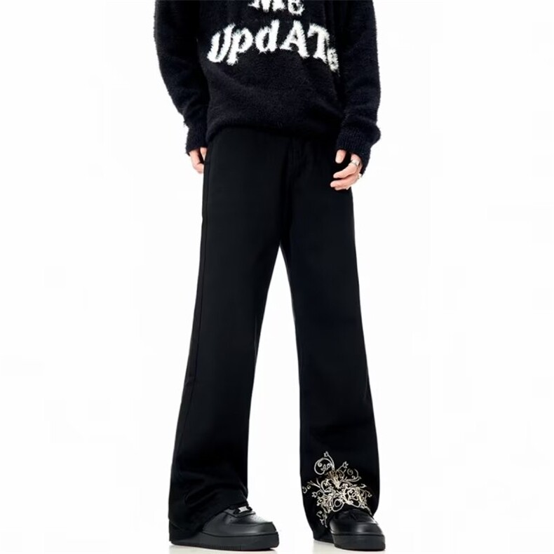 复古美式高街vibe黑色休闲工装牛仔裤大码女装宽松显瘦直筒阔腿裤，女装休闲裤，星座1210-1