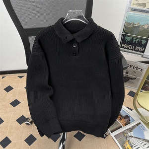 港风秋款男POLO领针织衫半高领单排扣毛衣线衣外套M0211 P50图片