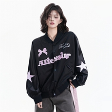 美式蝴蝶刺绣棒球服外套女春秋季甜酷韩系穿搭夹克撞色上衣潮，男装夹克，星座1210-1