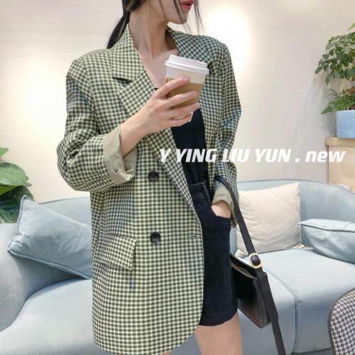 格子西装外套，女装西装，迎盈柳韵