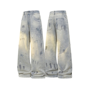B221 高品质美式ins高街暗黑宽松喷墨牛仔裤 LK25472-特P45控78图片