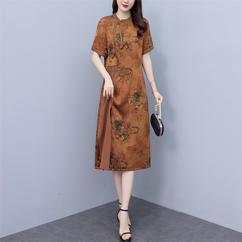 芷墨中年妈妈香云纱连衣裙夏季新款复古女装气质裙子洋气百搭裙女,商品下架区,芷墨服饰