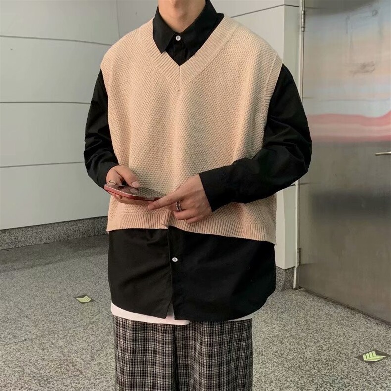 港风毛衣马甲休闲运动日系v领毛线背心情侣无袖针织衫W1444-P32,男装背心/马甲,星座512-2