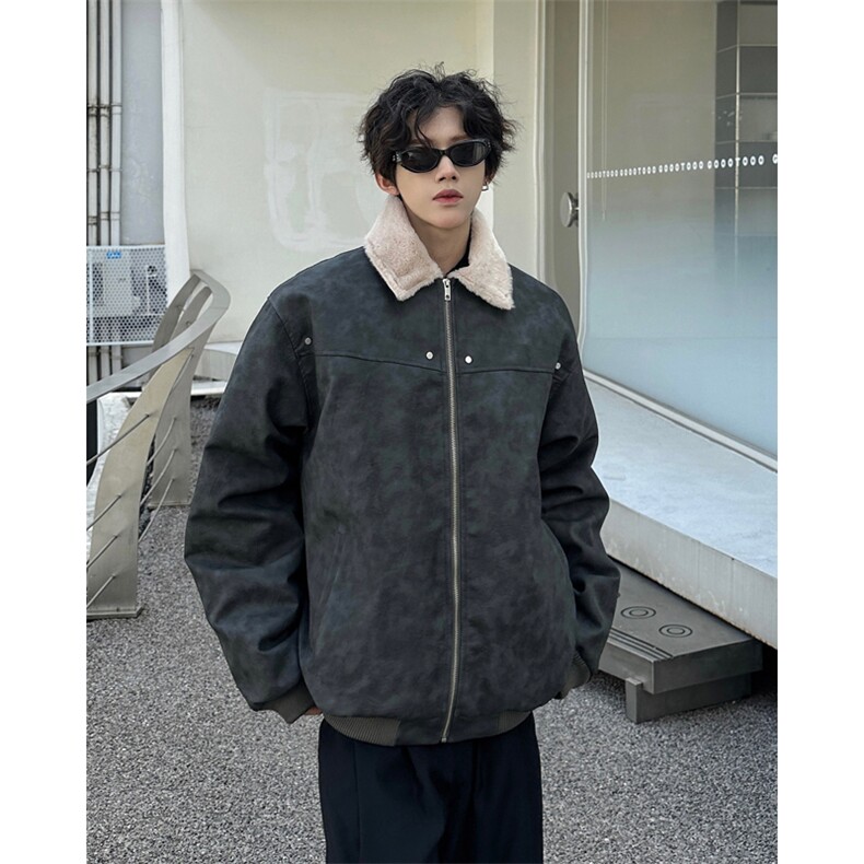 W8217P130控178皮毛扎染加绒加厚宽松休闲棉衣棉服,男装棉衣,电商B205