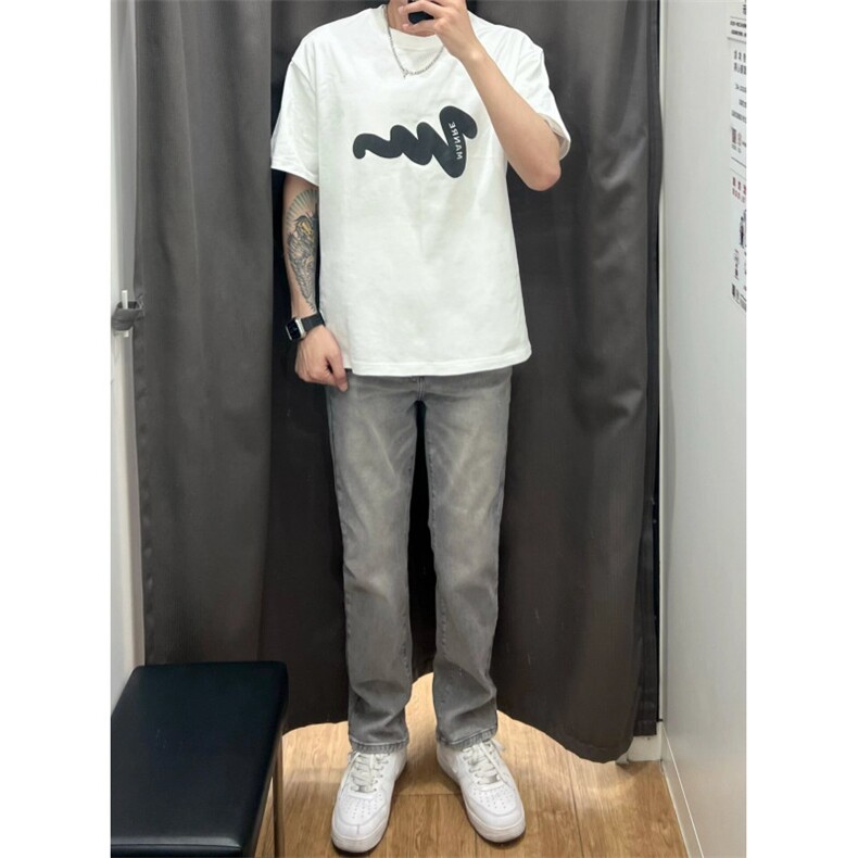 烟灰色牛仔裤秋冬款男生穿搭高级感长裤子K33-P45,男装牛仔裤,星座1007（原301D）