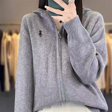 2025年秋季新款小马刺绣针织拉链开衫时尚休闲通勤百搭，女装针织衫/毛衣，萱芳婷羊绒