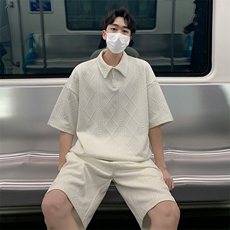 特批P45无差价夏季亨利领麦穗纹男宽松休闲两件套T5114+DK5184，男装休闲套装，电商A001-1
