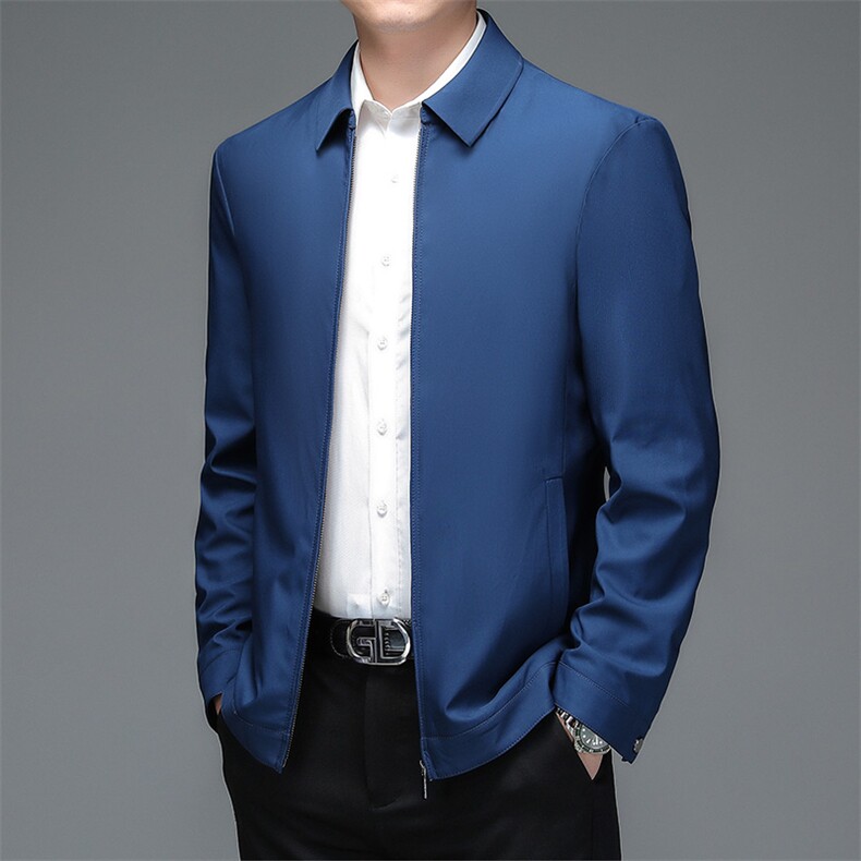 夹克男外套中年男士秋纯色商务上衣翻领茄克衫中老年休闲男装服饰,男装夹克,钱塘6003（原4033）