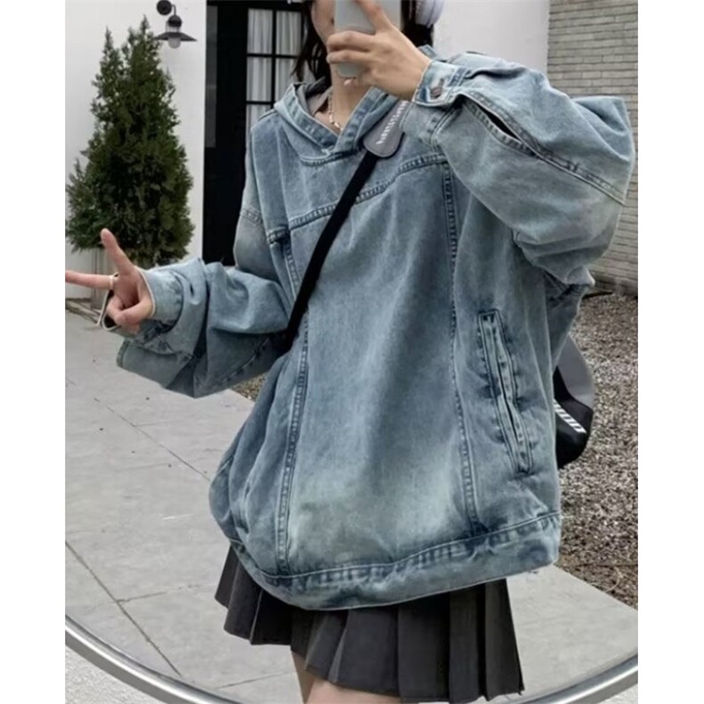 水洗复古情侣装牛仔卫衣连帽外套女年春秋季宽松显瘦上衣JK07，男装工装外套，星座1116A（原606A-3）