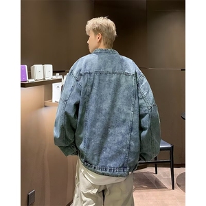 复古做旧水洗垫肩短款拼接牛仔外套男款ins潮立领夹克N1224/P80图片