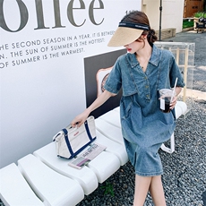 俏皮减龄牛仔连衣裙女2023夏新款韩版宽松小个子显瘦高级感衬衫裙，女装连衣裙，2C037
