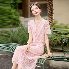 时尚套装女2026夏季新款妈妈装洋气减龄蕾丝拼接上衣半身裙两件套，女装套装/套裙，沁沁公主