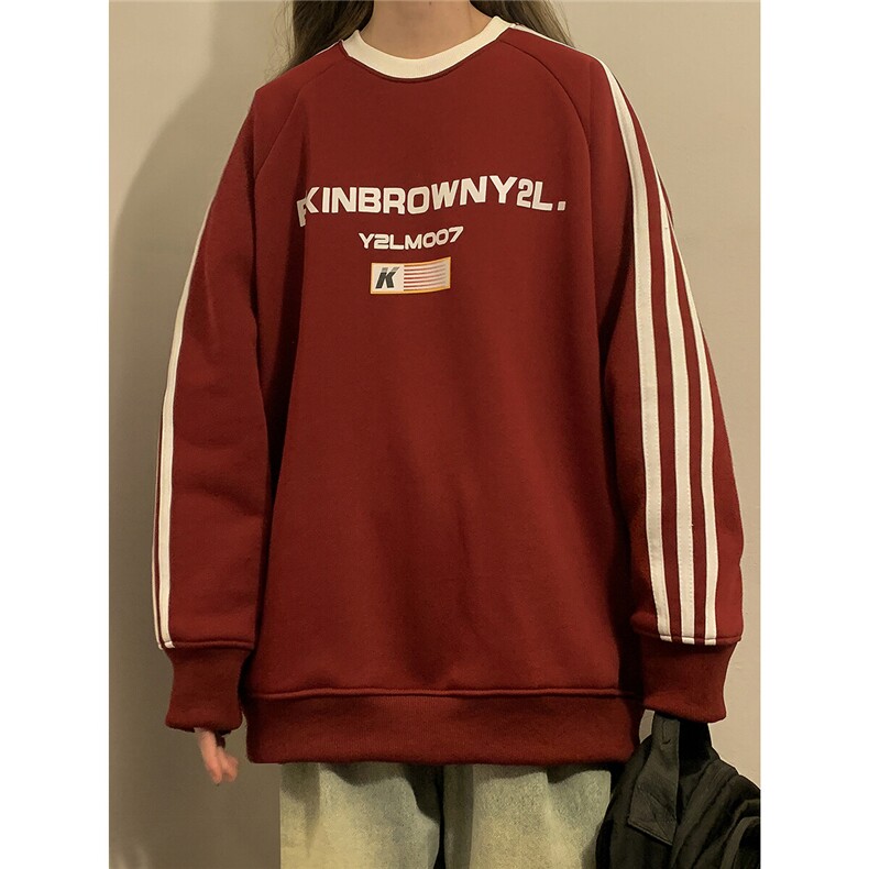 中性风三杠条纹圆领卫衣字母印花大码M-5XL卫衣男WY77765P48控68,男装卫衣,星座227-7