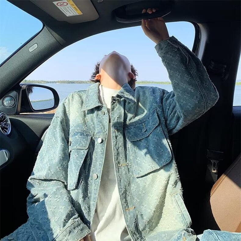 美式复古提花牛仔外套设计感小众休闲百搭夹克上衣潮W035-P62网图，男装工装外套，电商B245