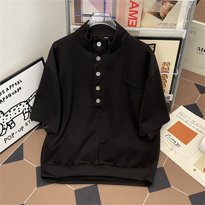 美式立领短袖T恤男夏季polo衫宽松休闲运动boxy上衣T0178-P40,男装Polo衫,星座308B-2