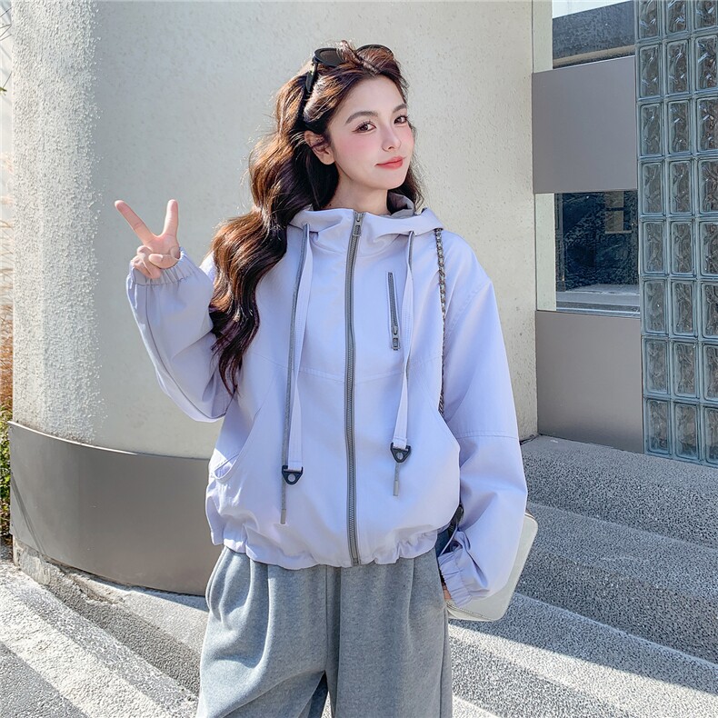 现货！现货！韩系休闲连帽短款外套女2026春秋新款小个子夹克上衣,女装短外套,2C306