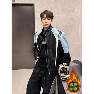【有货】3607CC-特P85 拼色机车皮衣棉服男加厚立领棒球夹克外套图片