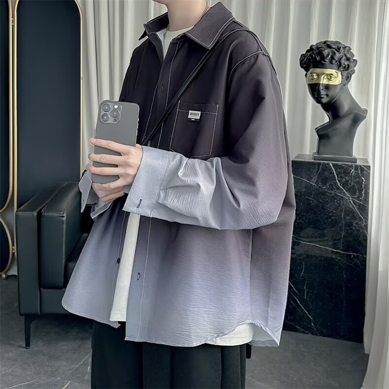 文艺潮流百搭新款时尚气质流行渐变印花男士休闲长袖衬衫简约ins,男装衬衫,星座1210-1