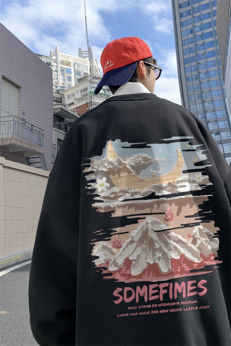 ！秋季重磅宽松大码港风水彩云印花圆领卫衣WY117-特p28,男装卫衣,星座508（原C305）