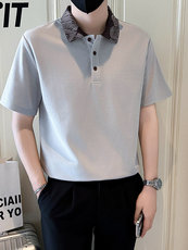 店主风社会小伙男士异色拼接翻领POLO衫男保罗衫301A-1/PL121/P58，男装Polo衫，星座301A-1