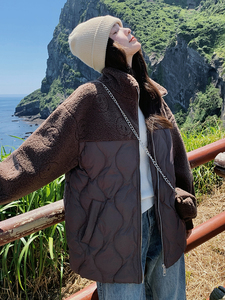 羽绒服女2025年冬季新款女装欧货羊羔毛拼接小个子加厚白鸭绒外套图片