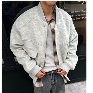 美式潮流夹棉毛呢棉服外套男冬季落肩宽松呢料棉衣夹克图片