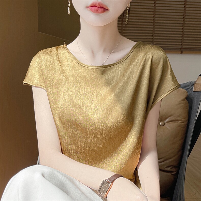 圆领针织短袖女纯色T恤简约百搭宽松套头上衣内,针织衫/毛衣,绒宛羊绒