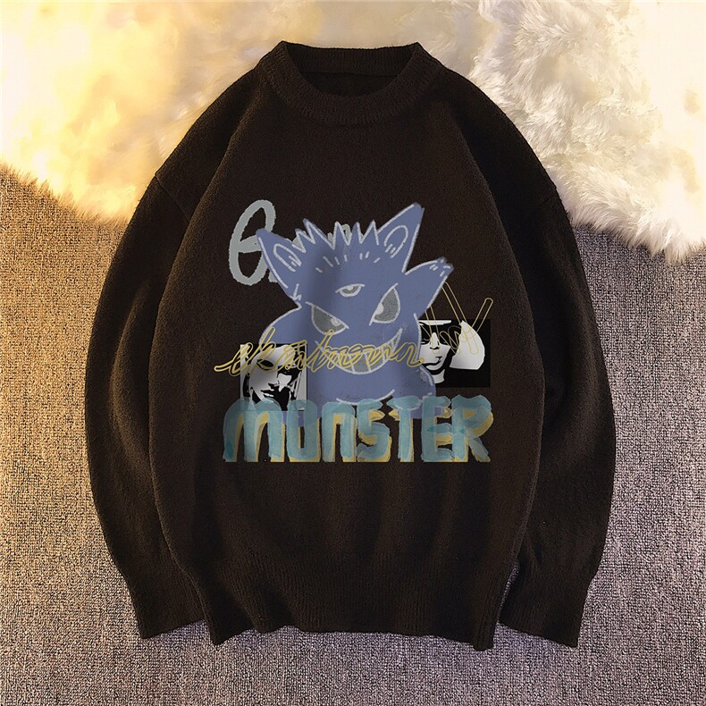 1平铺圆领宽松中性情侣潮流大码M-5XL针织衫7435不加绒48加绒P55，男装针织衫/毛衣，星座226-2