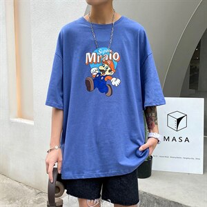 2021夏季新款潮牌大码宽松休闲卡通印花风格男士短袖T3002-P25图片